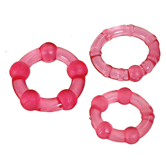 ToyJoy Stay Hard Cock Ring Set Pink 3 Size Penis Erection Sex Enhancer