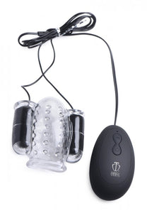Trinity Vibes Mens Dual Vibrating Penis Head Tip Teaser Sleeve Double Bullet Vibrator