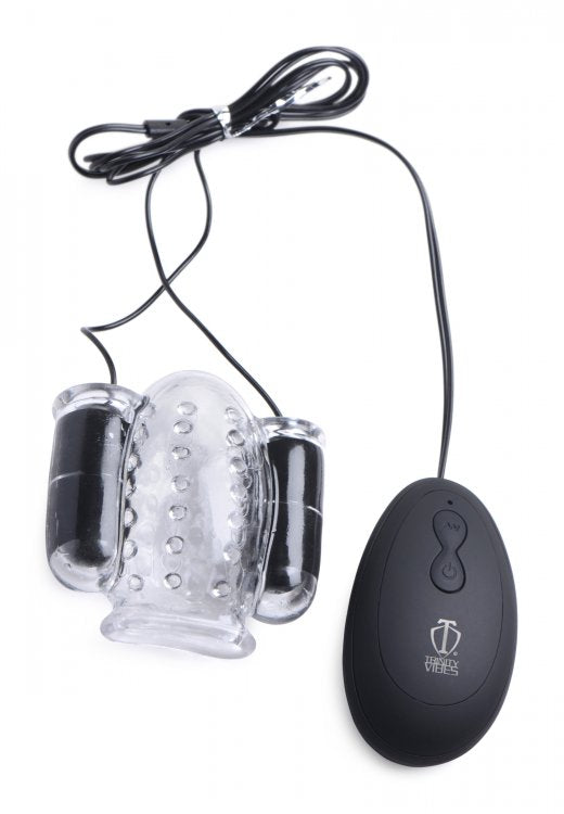Trinity Vibes Mens Dual Vibrating Penis Head Tip Teaser Sleeve Double Bullet Vibrator