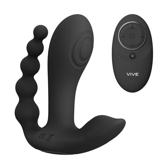 Vive Kata Double Penetration Vibrator Black Remote Control Anal Beads USB Sex Toy