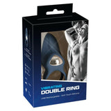 Rechargeable Blue Silicone Vibrating Double Cock Ring Scrotum Loop Clitoral Toy