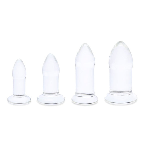 b-Vibe Glass Anal Dilators Set 4 Size Clear Butt Plug Gape Training Starter Kit