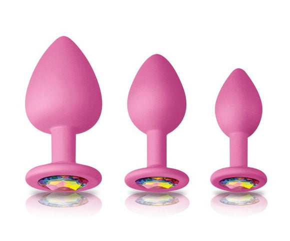 Glams Pink Spades Anal Training Kit Butt Plug Set Crystal Gem Stone Jewel Bling