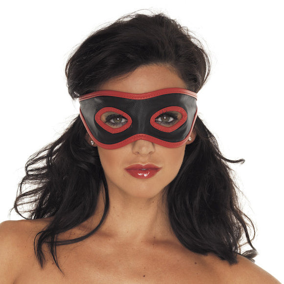 Rimba Black Leather Red Trim Eye Mask Bondage Gear BDSM Fetish Wear