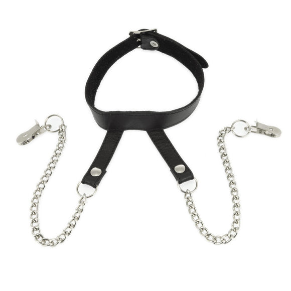 Rimba Nipple Clamps Leather Neck Collar Chain Bondage Play BDSM Fetish Wear